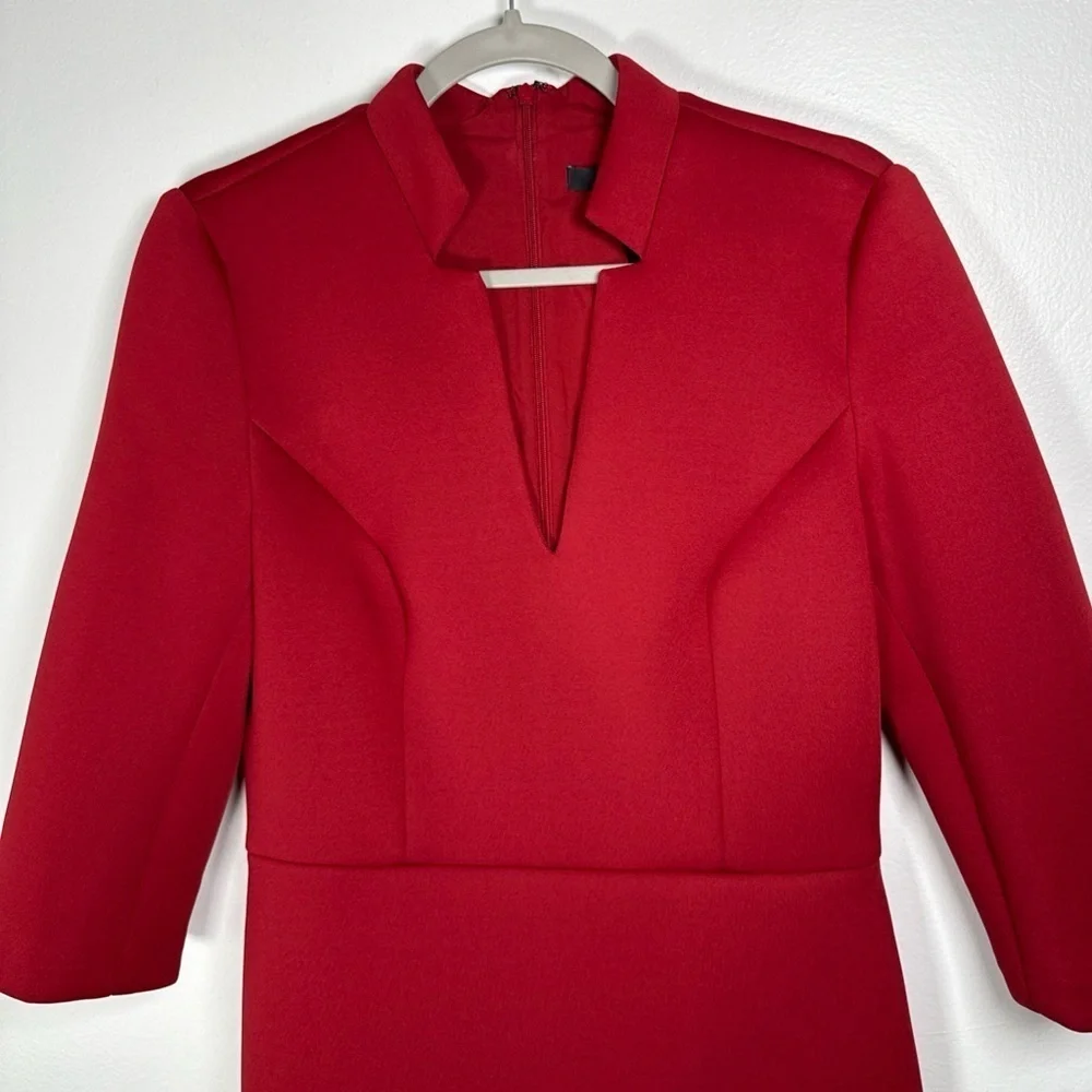 Badgley Mischka Scuba Dress Size 10 Deep Red Lined Workwear Professional - Picture 4 of 12